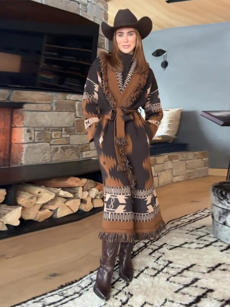 シックなタッセル付きレディースカーディガン、レースアップ、フ - Tassel Fringe Trim のレビューと価格