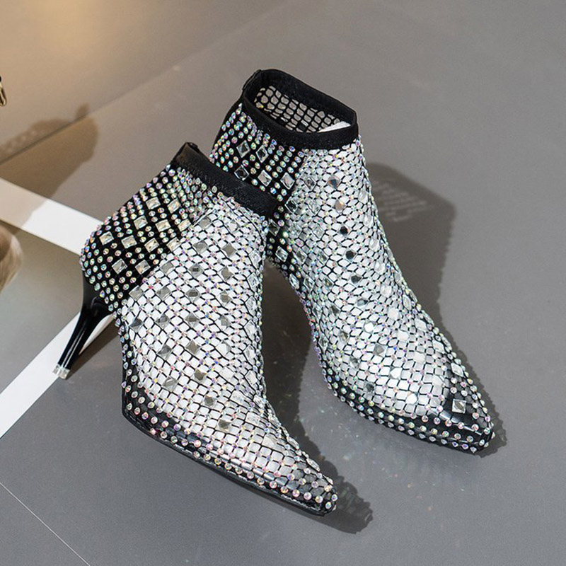 2025年夏 メッシュサンダルブーツ レディース ラインスト - Crystal Mesh Fabric のレビューと価格